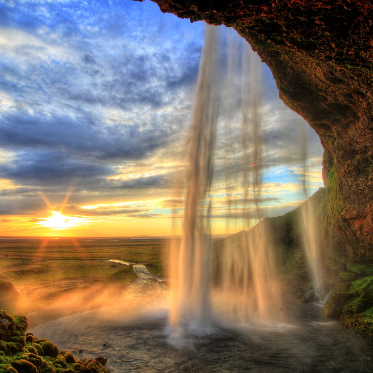 Waterfall at sunset